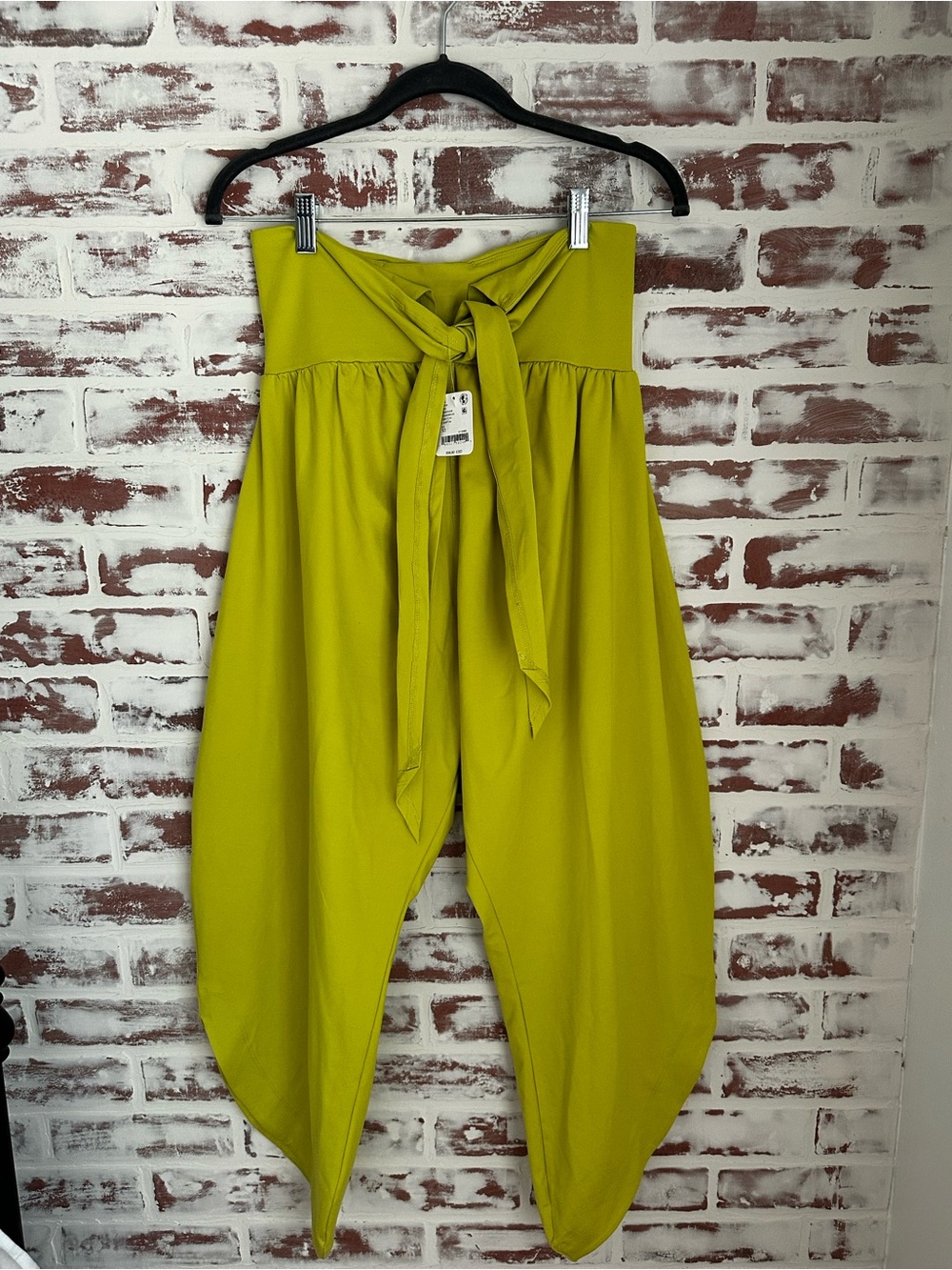 Free People Give Your All Harem Pant. Chartreuse Tie-Waist Wide-Leg Pants